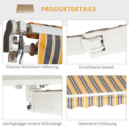 Balcony Folding awning, Hand crank, 3x2.5m, Yellow/Grey