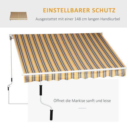 Balcony Folding awning, Hand crank, 3x2.5m, Yellow/Grey