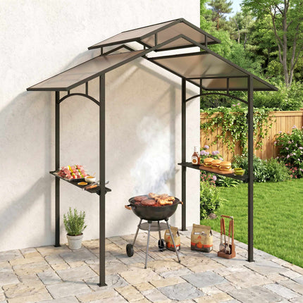 BBQ Gazebo 2.4 x 1.5 m, Steel Frame, 2 Shelves