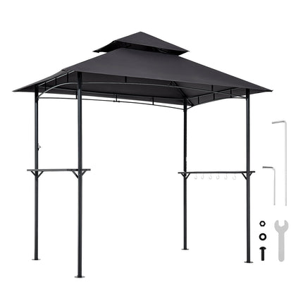 BBQ Grill Gazebo 8x5 ft, Double-Tier Roof, 2 Shelves