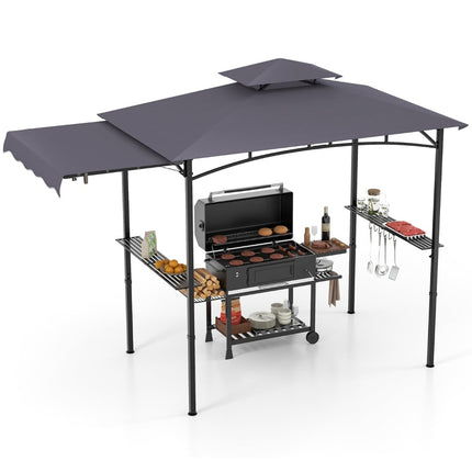 BBQ Pavilion with Side Awning, Double Roof, Gray, 318x153x250cm