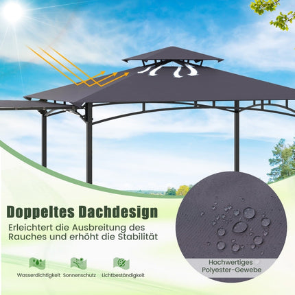 BBQ Pavilion with Side Awning, Double Roof, Gray, 318x153x250cm