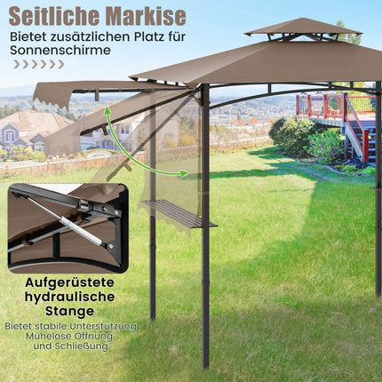 BBQ Pavilion with Side Awning and Double Roof, Brown