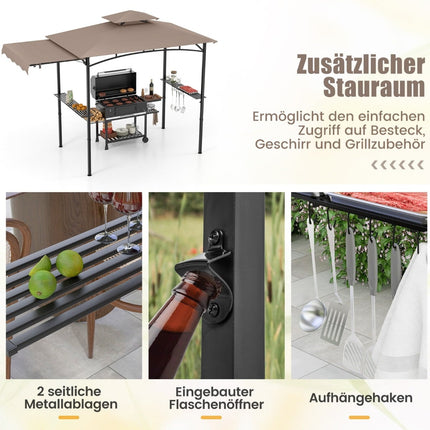 BBQ Pavilion with Side Awning and Double Roof, Brown
