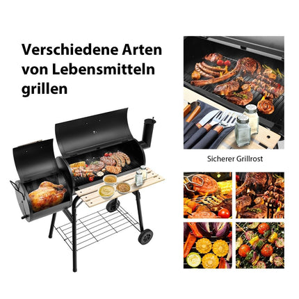 BBQ charcoal grill with wheels grill cart with lid outdoor grill 115 x 65 x 108 cm black