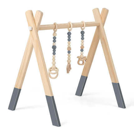 Baby Activity Gym, Foldable Wooden Play Gym With 3 Toys