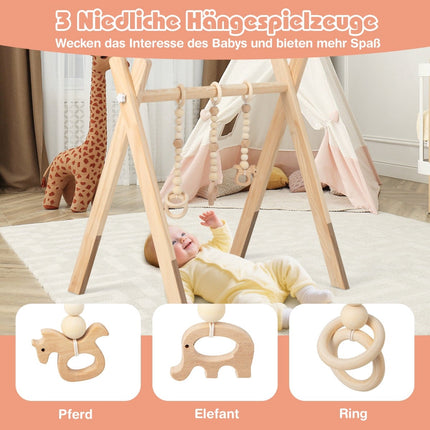 Baby Activity Gym – Natural Wood with 3 Toys