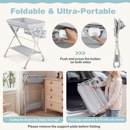 Baby Changing Table, Foldable Height Adjustable, Grey