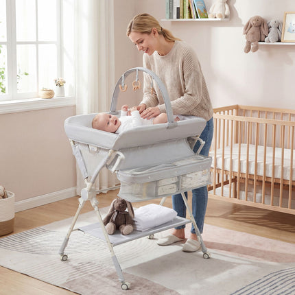Baby Changing Table, Foldable Height Adjustable, Grey