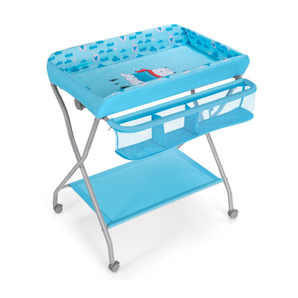 Baby Changing Table With Safety Belt, Foldable, Casters