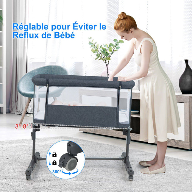 Baby Co-Sleeper Crib 3-in-1, Mattress, Travel Bag, Dark Grey