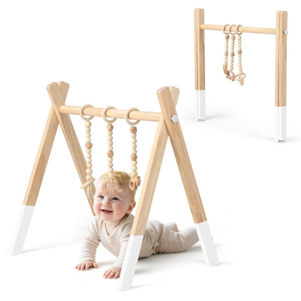 Baby Gym, Foldable Wooden Play Gym with Toys, 60x44x60 cm