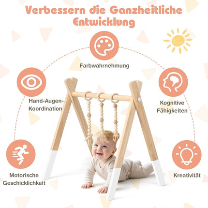 Baby Gym, Foldable Wooden Play Gym with Toys, 60x44x60 cm