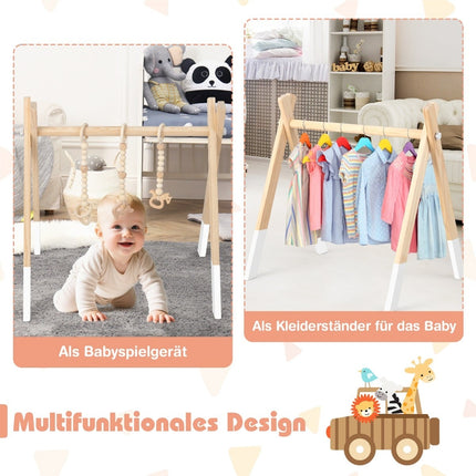 Baby Gym, Foldable Wooden Play Gym with Toys, 60x44x60 cm