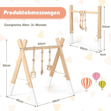 Baby Gym, Foldable Wooden Play Gym with Toys, 60x44x60 cm