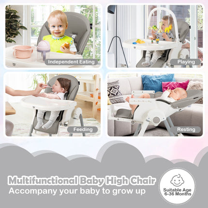 Baby High Chair, 4-in-1 Foldable, 7-Height, Double Tray