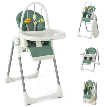 Baby High Chair, 4-in-1 Foldable, 7-Height, Toy Bar