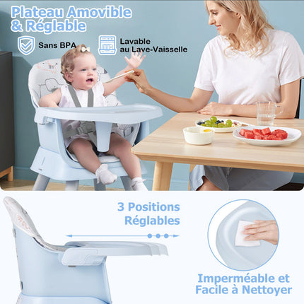 Baby High Chair 6-in-1 Convertible, 5-Point Harness; Tray
