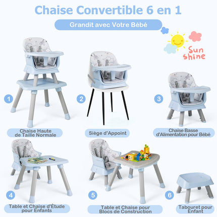 Baby High Chair 6-in-1 Convertible, 5-Point Harness; Tray