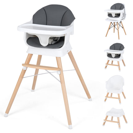 Baby High Chair, Adjustable Tray, 5-Point Harness, Grey