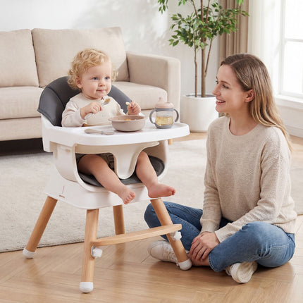 Baby High Chair, Adjustable Tray, 5-Point Harness, Grey