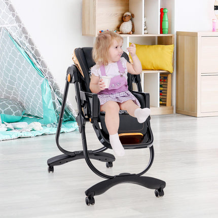 Baby High Chair, Foldable Recline, Wheels, Double Tray