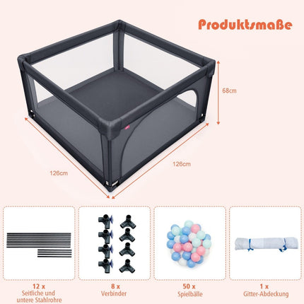 Baby Playpen 120x120 cm with 50 Balls, Breathable Mesh