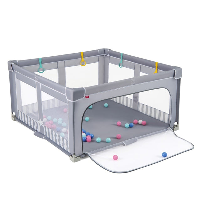 Baby Playpen, 127x127 cm, Foldable with Zipper Door