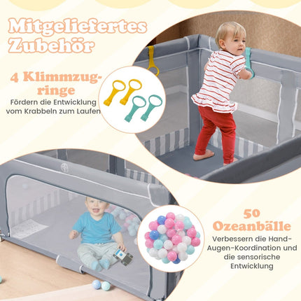 Baby Playpen, 127x127 cm, Foldable with Zipper Door