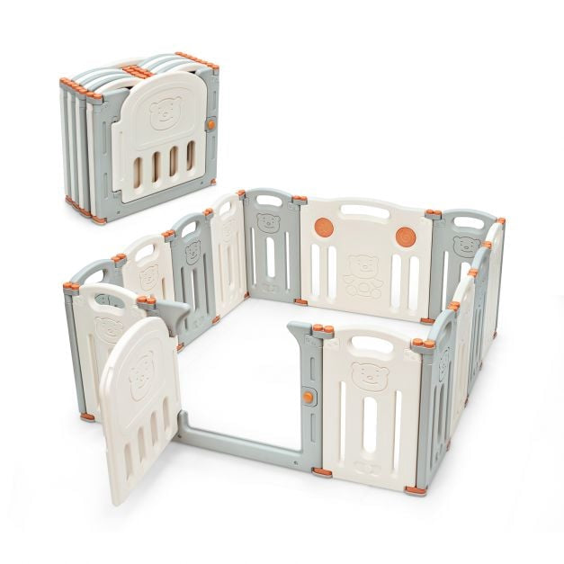 Baby Playpen, 14-Panel Foldable HDPE Play Yard Gate