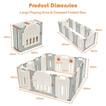 Baby Playpen, 14-Panel Foldable HDPE Play Yard Gate