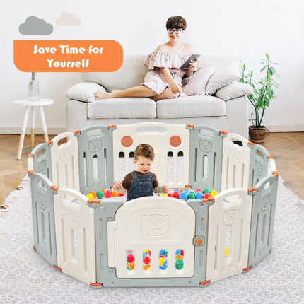 Baby Playpen, 14-Panel Foldable HDPE Play Yard Gate