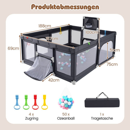 Baby Playpen 188x157 cm with Basketball Hoop & Goal