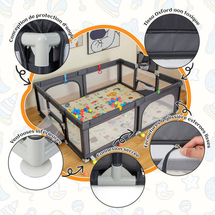 Baby Playpen With Mat and 50 Balls, 81 x 57 in, Gray