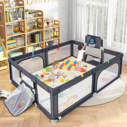 Baby Playpen With Mat and 50 Balls, 81 x 57 in, Gray