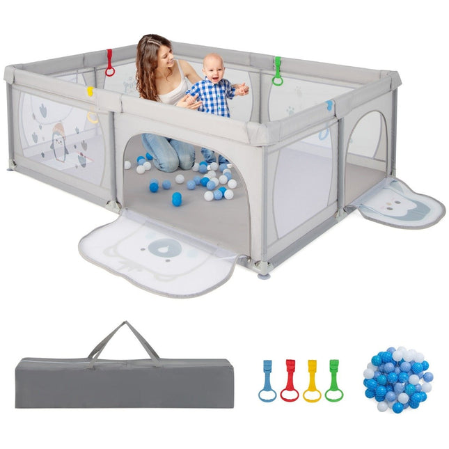 Baby Playpen with 50 Balls & 2 Doors & Breathable Mesh & Zipper Penguins