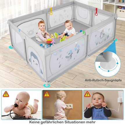 Baby Playpen with 50 Balls & 2 Doors & Breathable Mesh & Zipper Penguins