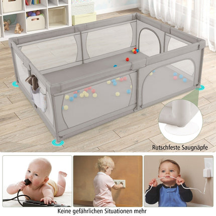 Baby Playpen with 50 Balls & 2 Doors & Breathable Net & Zipper Grey
