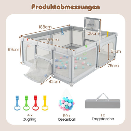 Baby Playpen with Basketball Hoop & Soccer Goal, 188x157 cm