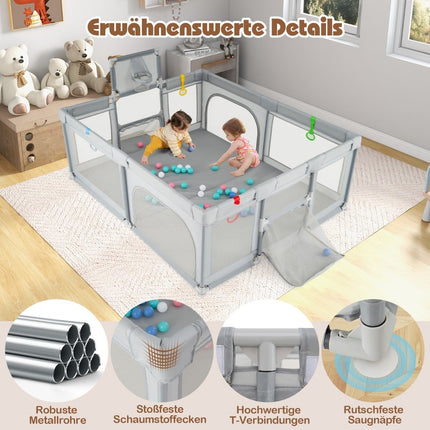 Baby Playpen with Basketball Hoop & Soccer Goal, 188x157 cm