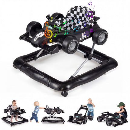 Baby Push Walker 4-in-1 Activity Center with Music Box, Black, Height Adjustable