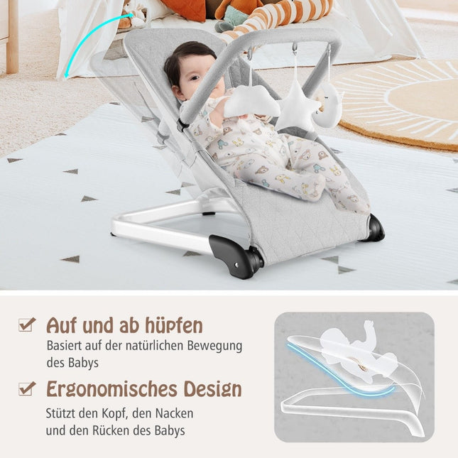 Baby Rocker Foldable Baby Swing with 5 Point Safety Belt Portable Rocker Seat Gray