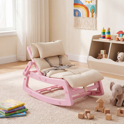 Baby Rocking Chair 2-in-1, 4-Position Recliner, Pink