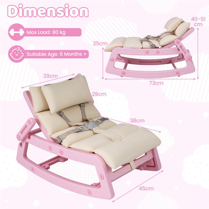 Baby Rocking Chair 2-in-1, 4-Position Recliner, Pink