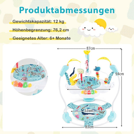 Baby Sky Jumperoo with adjustable heights & toys & music box walker light blue