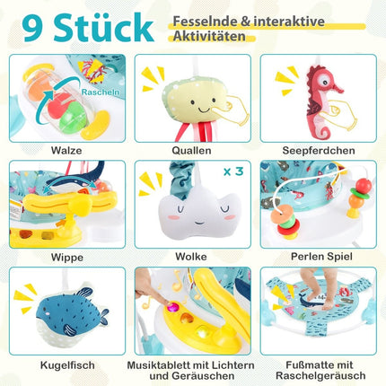 Baby Sky Jumperoo with adjustable heights & toys & music box walker light blue