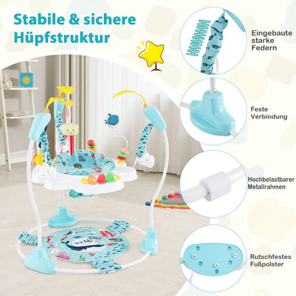 Baby Sky Jumperoo with adjustable heights & toys & music box walker light blue