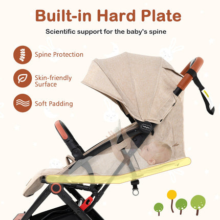 Baby Stroller, Quick-Fold, 95–175 Recline, Canopy, Beige