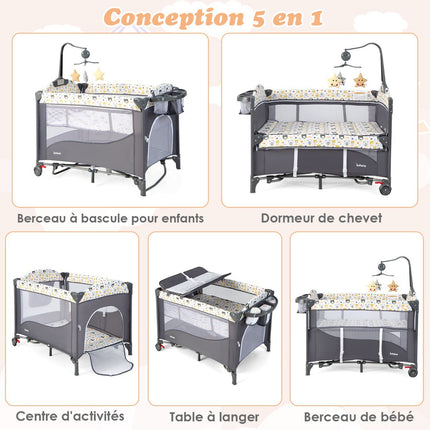 Baby Travel Cot 5-in-1, Mattress, Changing Table