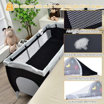 Baby Travel Cot with Bassinet, Playpen, and Rocking Function
